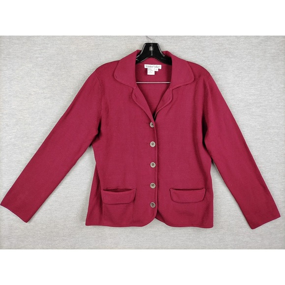 WinterSilks Sweaters - WinterSilks Womens‎ Blazer M Red Cardigan Sweater Silk Blend Career Office
